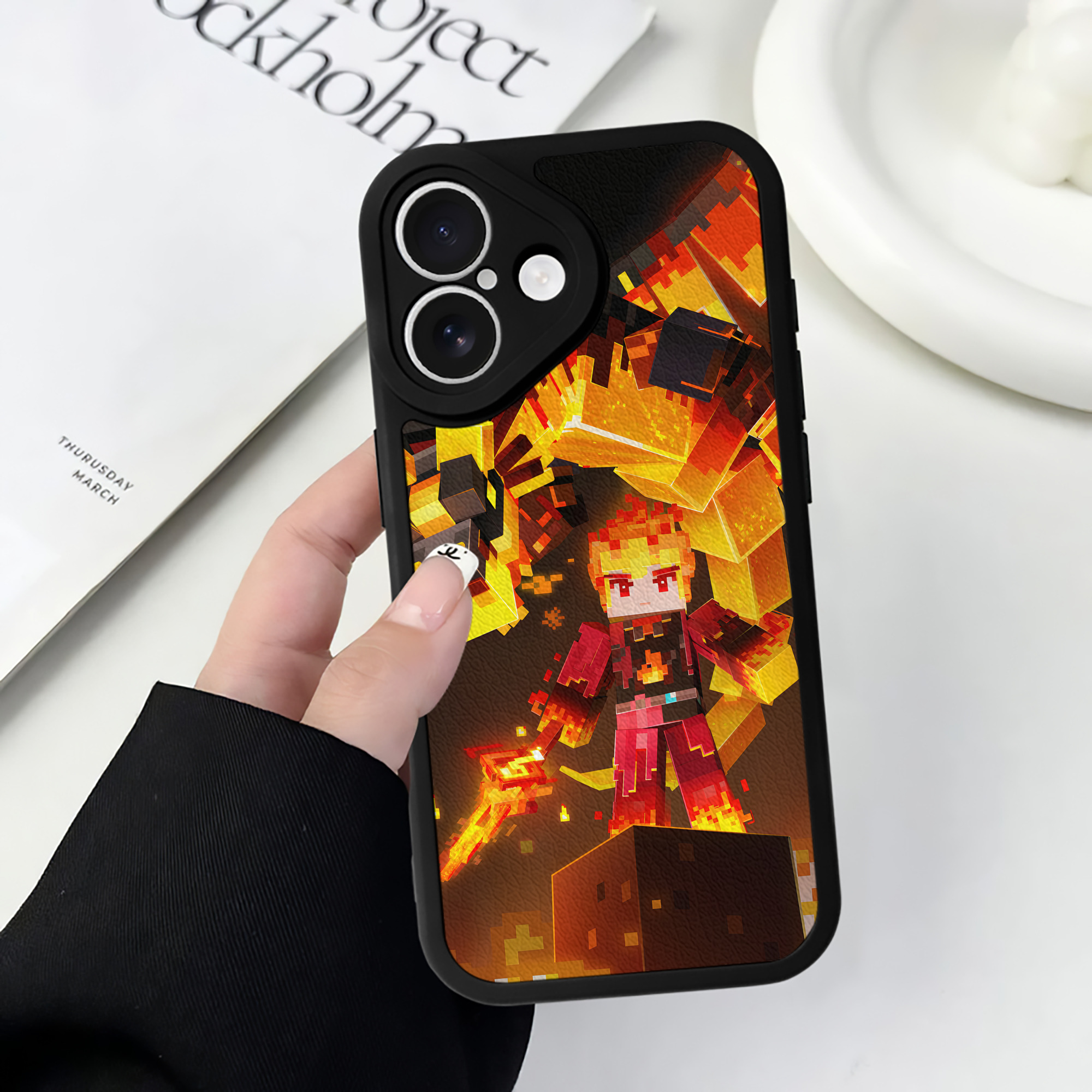 （画像用） マインクラフト ブロックの世界 Minecraft MC Block world 【iPhone 16シリーズ対応】シリコンスマホケース（レザー調） 材質：シリコン